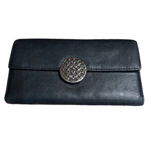 Coach Alexandra slim black leather wallet silver hardware